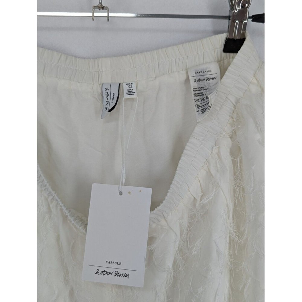 & Other Stories White High Waisted shorts w fringe elasticate waist band sz 8 - Picture 3 of 9